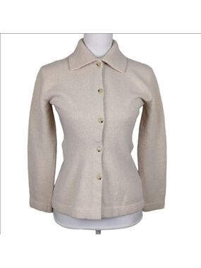 Vince Wool Cashmere Blend Cream Collared Long Sleeves Button Up Cardigan Sweater